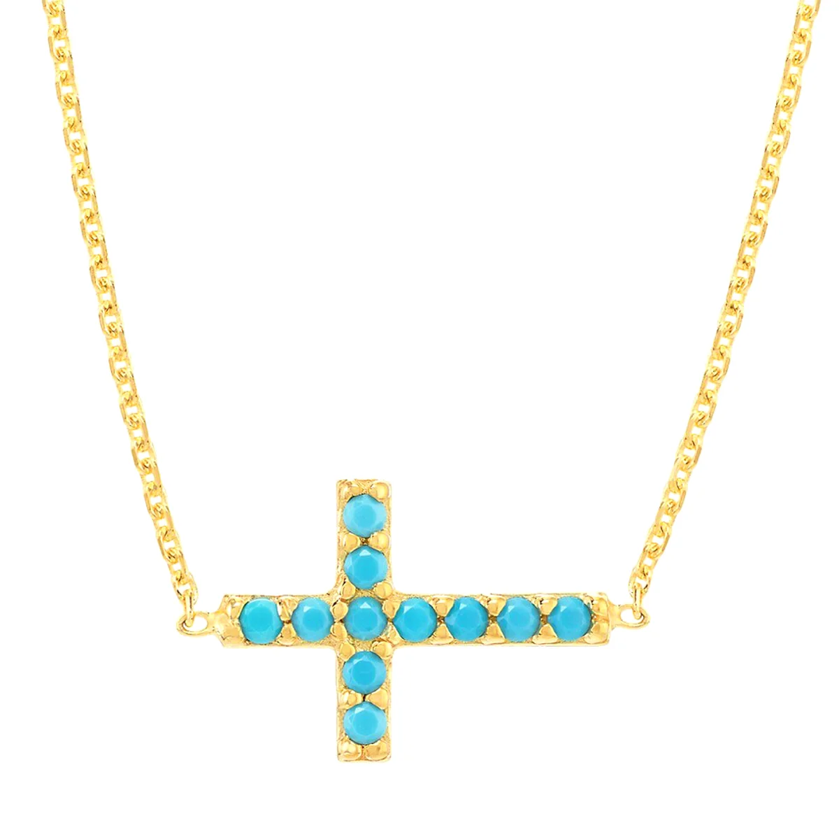 14K Yellow Gold & Man-Made Nano Turquoise Mini Cross Necklace