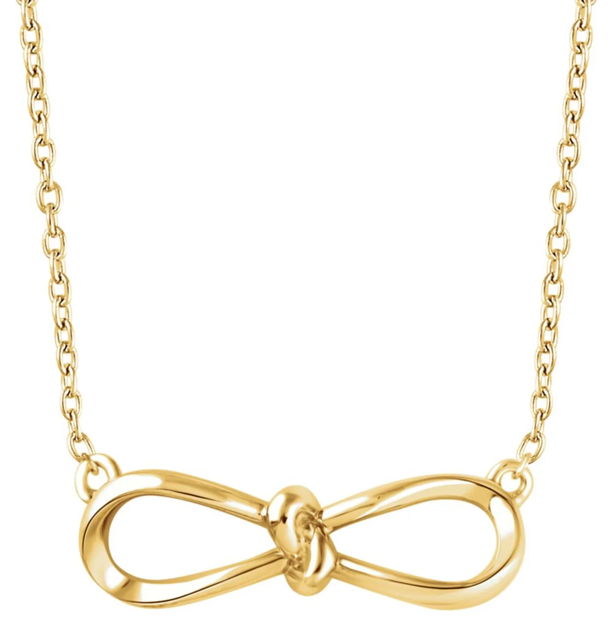 14k Yellow Gold Infinity Bow Necklace, 16-18 Inch