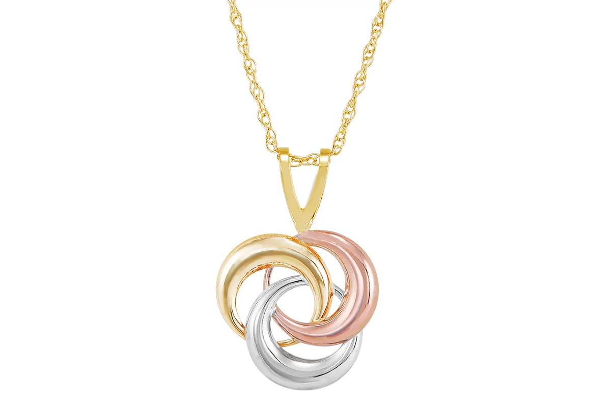 Tricolor Love Knot Pendant Necklace in 10k Yellow, White & Rose Gold