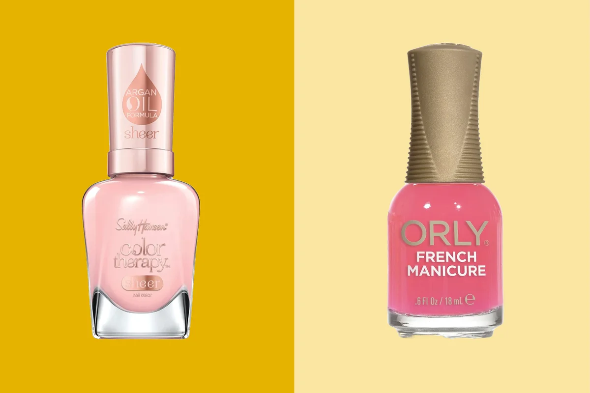 Two bottles of sheer pink nail polish.